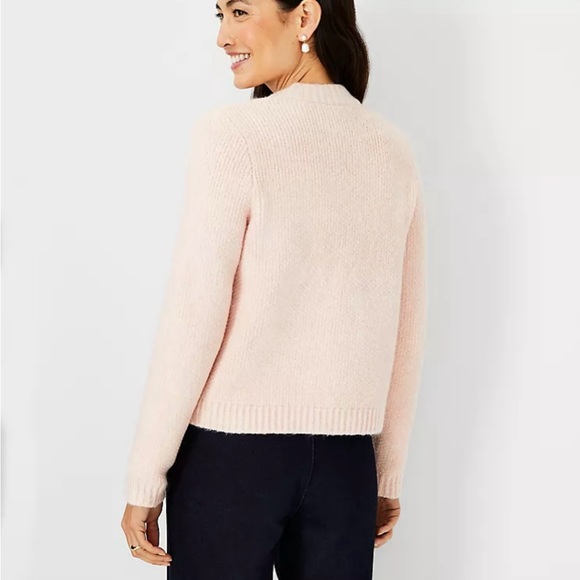 ANN TAYLOR Light Pink Jeweled Button Sweater Jacket Chanel Cardigan XS Petite - Picture 2 of 11